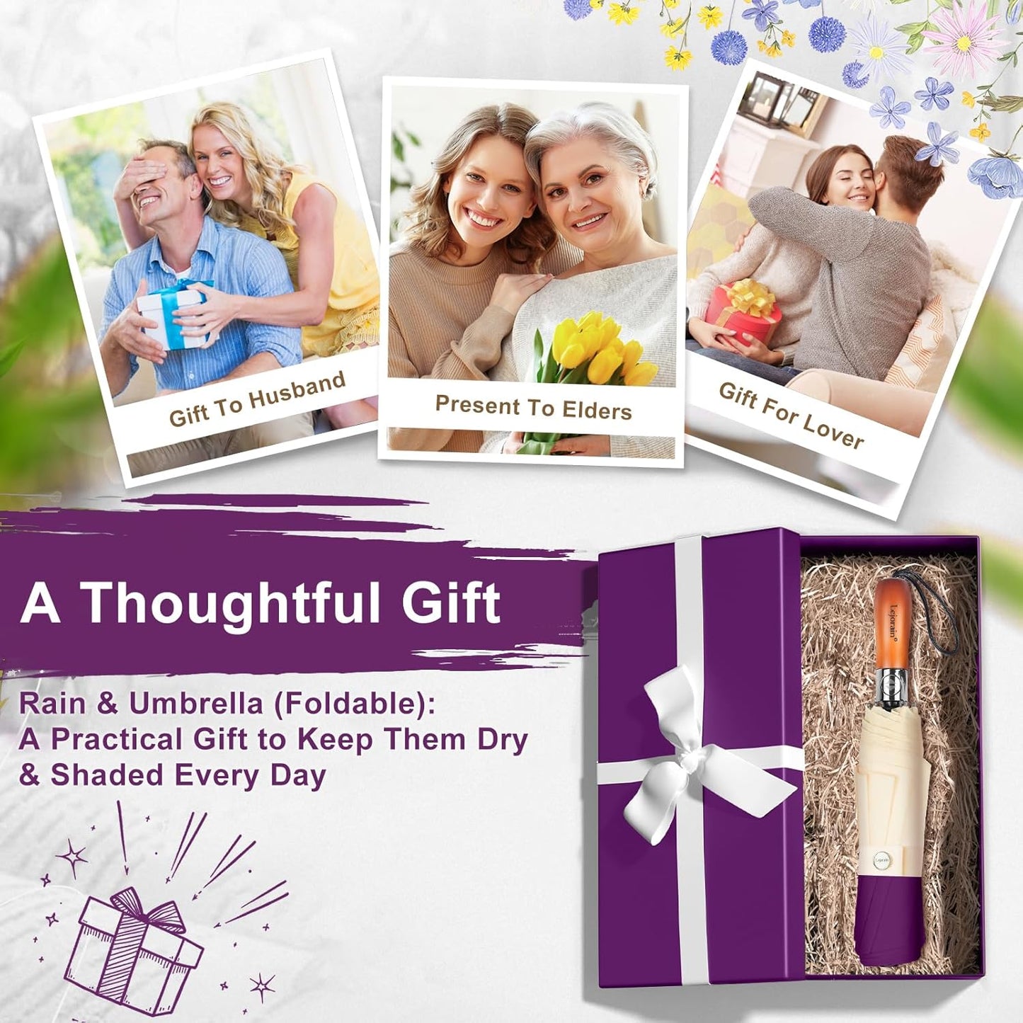 Lejorain Compact Golf Umbrella Large - 54inch Travel Big Portable Automatic Folding Umbrella Windproof for Men Heavy Duty 210T Dupont Teflon Coated Umbrella for Rain