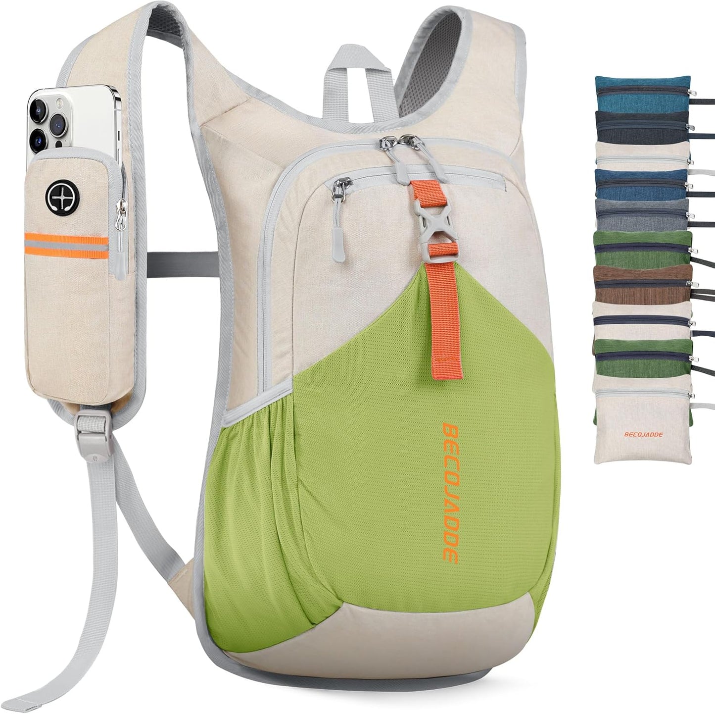 15L Small Hiking Backpack for Men Women Foldable Packable Back Pack Ultralight Hiking Daypack for Travel Camping Outdoor, Beige Green