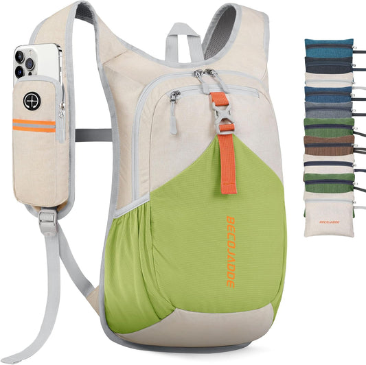 15L Small Hiking Backpack for Men Women Foldable Packable Back Pack Ultralight Hiking Daypack for Travel Camping Outdoor, Beige Green
