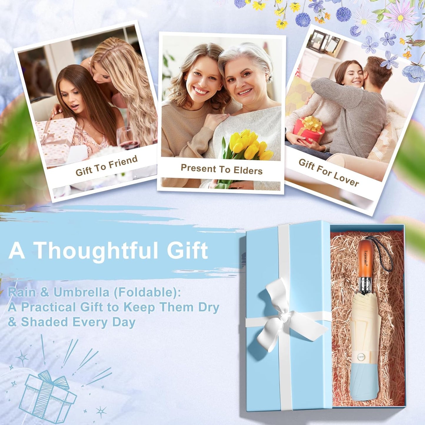 Lejorain Compact Golf Umbrella Large - 54inch Travel Big Portable Automatic Folding Umbrella Windproof for Men Heavy Duty 210T Dupont Teflon Coated Umbrella for Rain