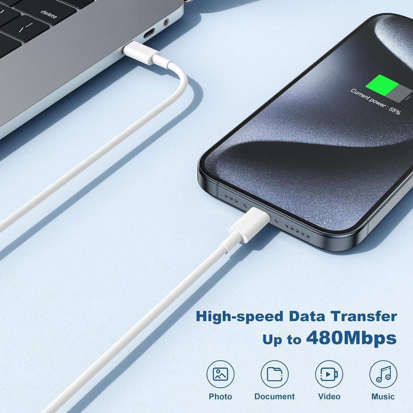 10FT Fast Charging Cord for iPhone 17 16e 15,3Pack Extra Long 10Foot USB C to Type C Charger Cable 20W USBC Charger Block Cube Super Quick Charging for iPhone 17 Air/17 16 15 Pro/Plus/Pro Max,iPad Pro