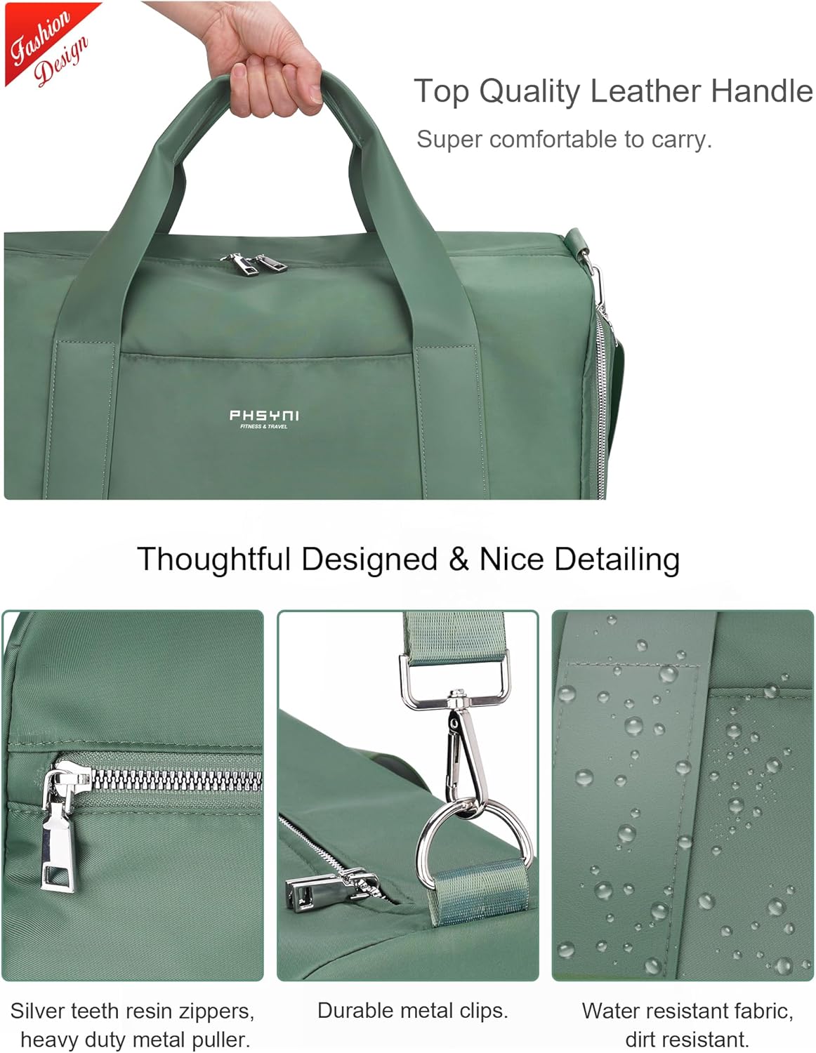 Gym Bag for Women Girls with Shoe Compartment & Wet Pocket - Duffle Bag for Travel Sports Fitness Workout Athletic, 19"-Medium, Olive Green