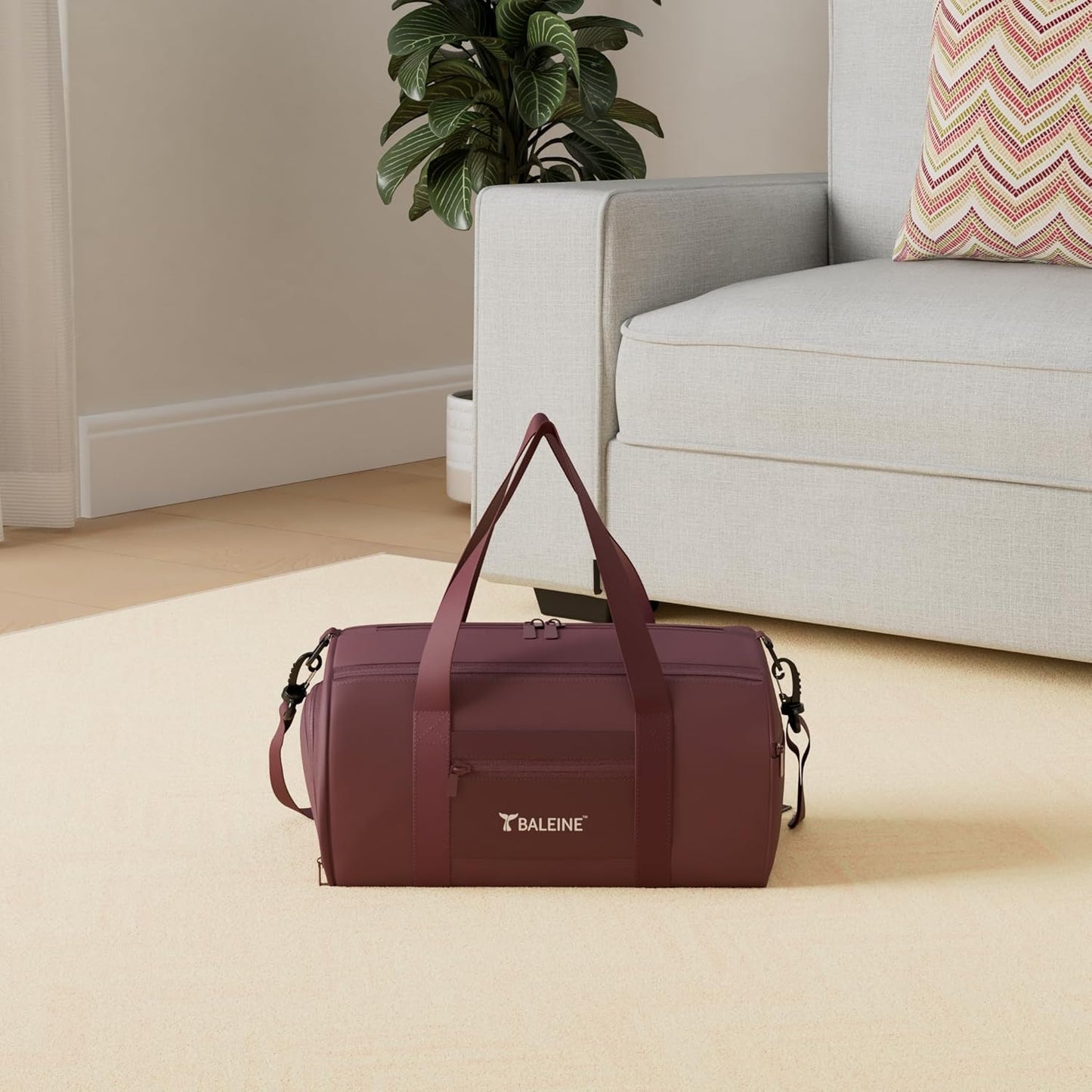 BALEINE Gym Bag for Women and Men, Small Duffel Bag for Sports, Gyms and Weekend Getaway, Waterproof Dufflebag with Shoe and Wet Clothes Compartments, Lightweight Carryon Gymbag (Red)