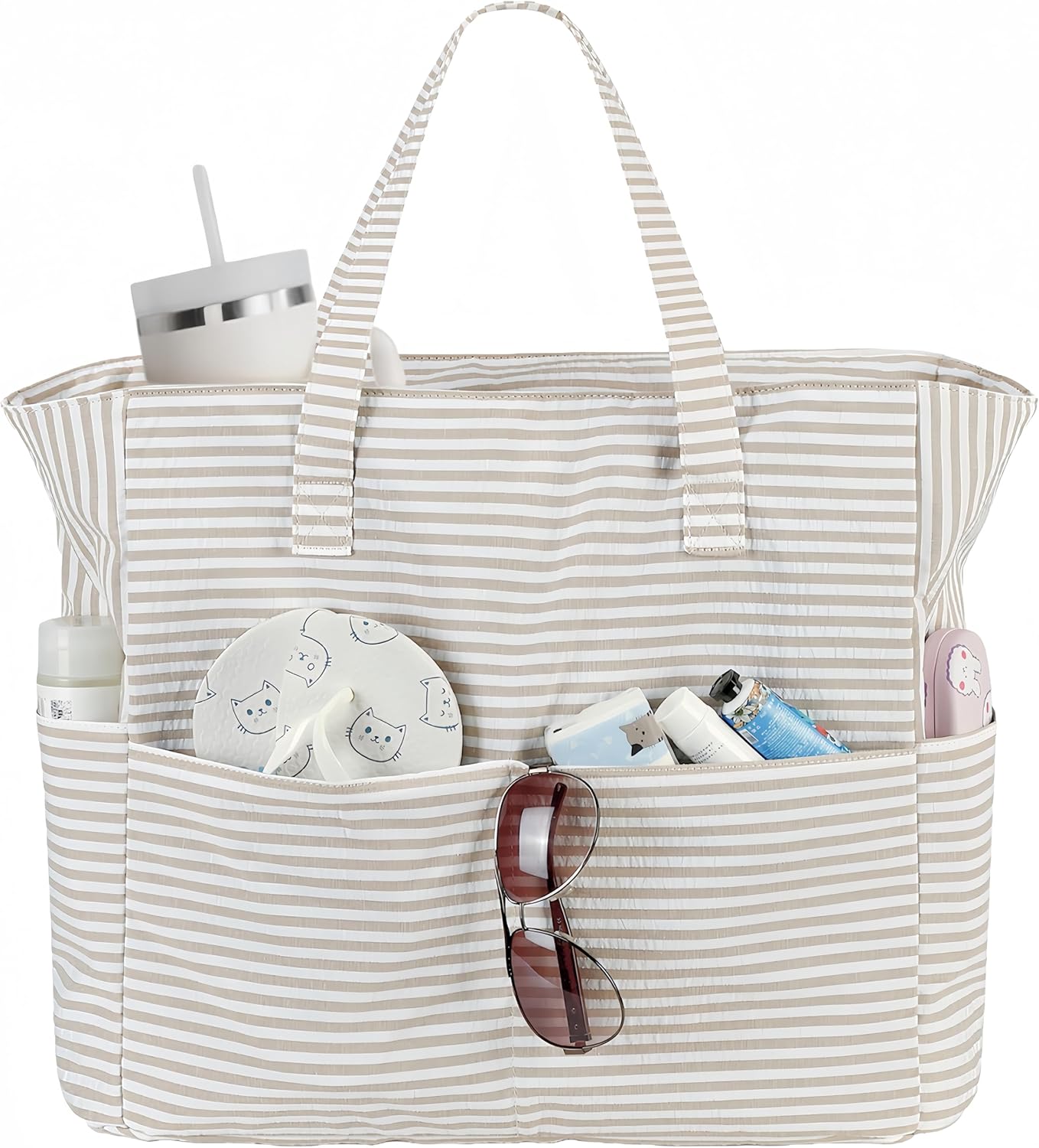 LEDAOU Beach Bag Waterproof Sandproof Women Tote Bag Pool Bag with Zipper for Gym Grocery Travel with Wet Pocket