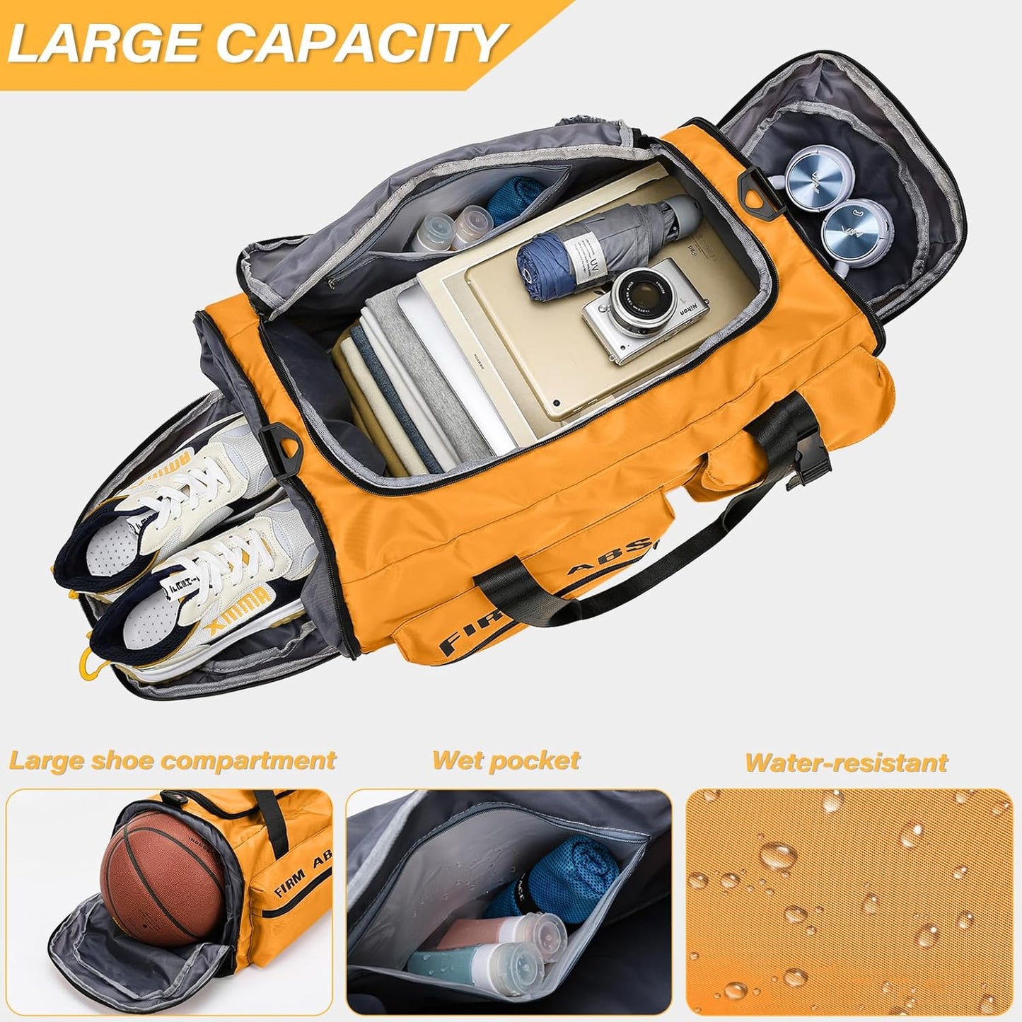 Gym Bag for Men & Women, 65L Large Capacity Travel Duffle Bag 3 in 1 Convertible Backpack with Shoes Compartment and Dry and Wet Separation