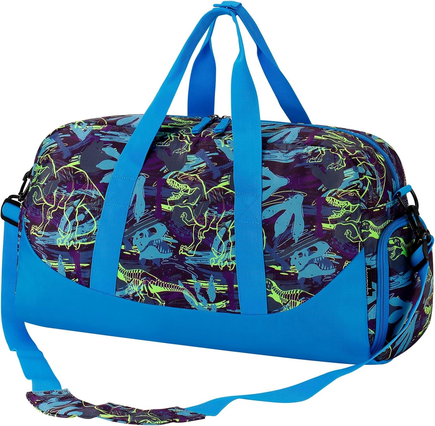 Choco Mocha Kids Dinosaur Duffle Bag - Boys Travel & Overnight Bag for Kids - Blue