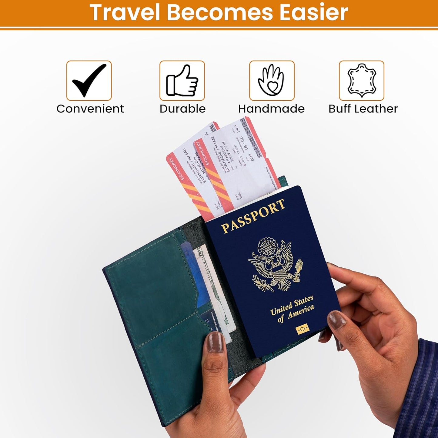 LEATHER VILLAGE Leather Passport Holder Cover – Travel Wallet with Card Slots, Vintage Passport Case for Men & Women – Cute Organizer for Travel Accessories & Documents - Turquoise