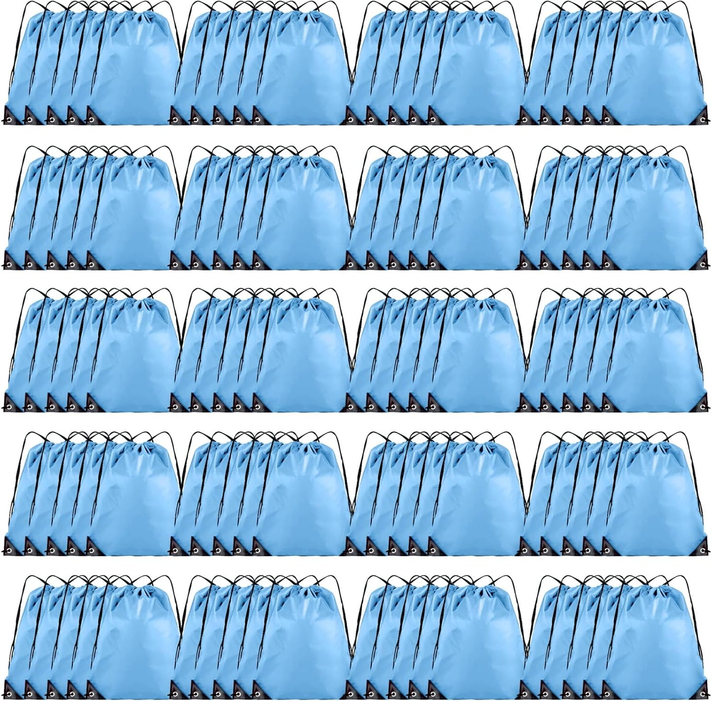 100 Pieces Drawstring Backpack Bulk Cinch Sackpack Ployster Drawstring Bags for Gym Party Trip(Sky Blue)