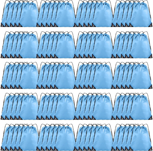100 Pieces Drawstring Backpack Bulk Cinch Sackpack Ployster Drawstring Bags for Gym Party Trip(Sky Blue)