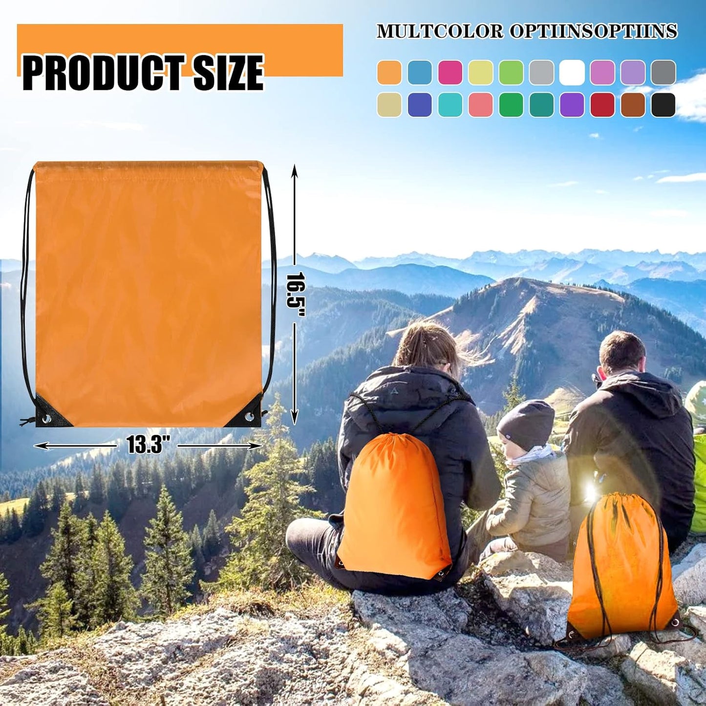 100 Pieces Drawstring Backpack Bulk Cinch Sackpack Ployster Drawstring Bags for Gym Party Trip(Orange)