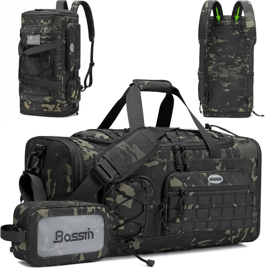 Bosstin Gym Bag for Men & Women,45L Travel Duffle Sports Duffel Bag Gym Weekender Overnight Backpack with Shoe Compartment (GREEN CAMOUFLAGE)