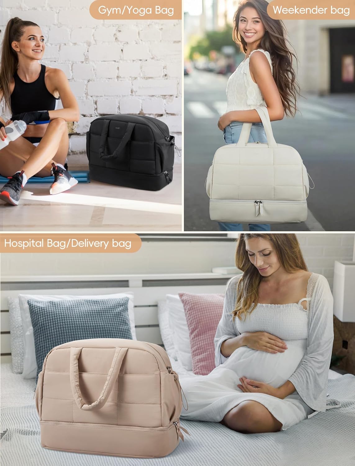 CLUCI Weekender Travel Bag for Women Puffer Tote Bag Carry On Duffle Overnight Bags with Shoe Compartment