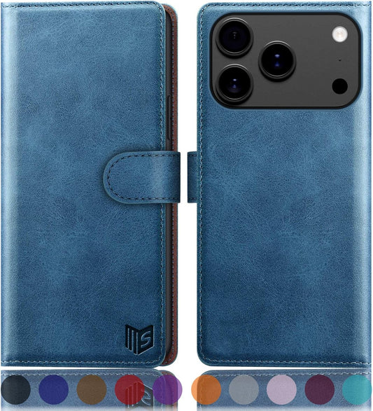 SUANPOT Compatible with iPhone 17 Pro Max 6.9" Wallet case with RFID Blocking Credit Card Holder,Flip Book PU Leather Protective Cover Women Men for Apple 17 Pro Max Phone case Sky Blue