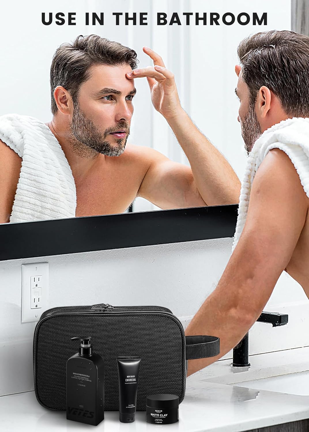 Toiletry Bag for Men, Travel Toiletry Organizer Hanging Dopp Kit, Water-Resistant Shaving Bag for Traveling Toiletries Accessories, Waterproof Mens Toiletry Travel Bag with 11 Compartments, Metal Hook