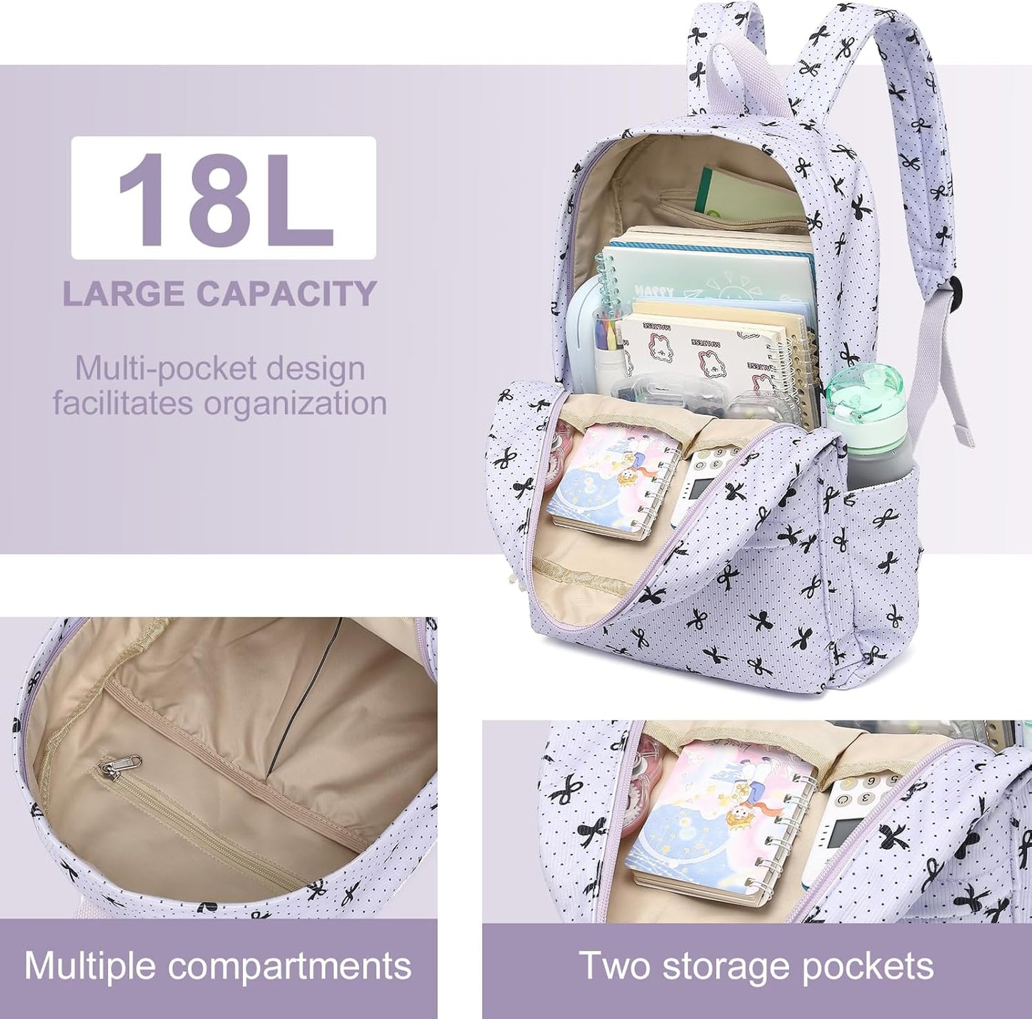 LEDAOU Backpack for Girls School Bag Kids Bookbag Teen Backpack Set Daypack with Lunch Bag and Pencil Case