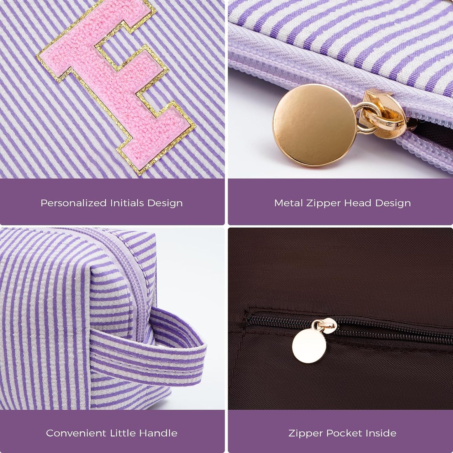 Personalized Makeup Bag for Women Girls - Fashion Cosmetic Bag Trendy Travel Toiletry Bag with Initials Letter - Teen Gifts - Lavender,F