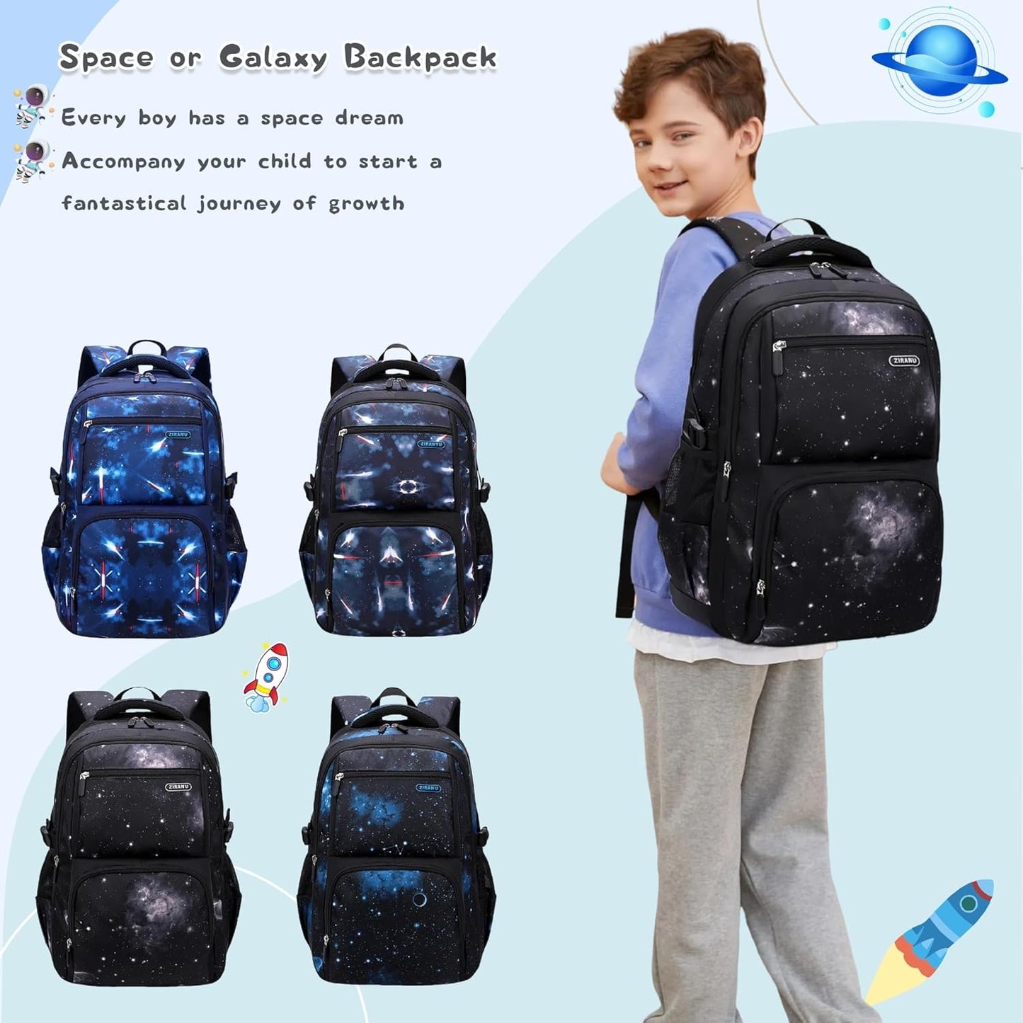 Galaxy Backpacks for Boys School Elementary, Water-resistant Boys Backpacks Middle School Bags, Dark-blue