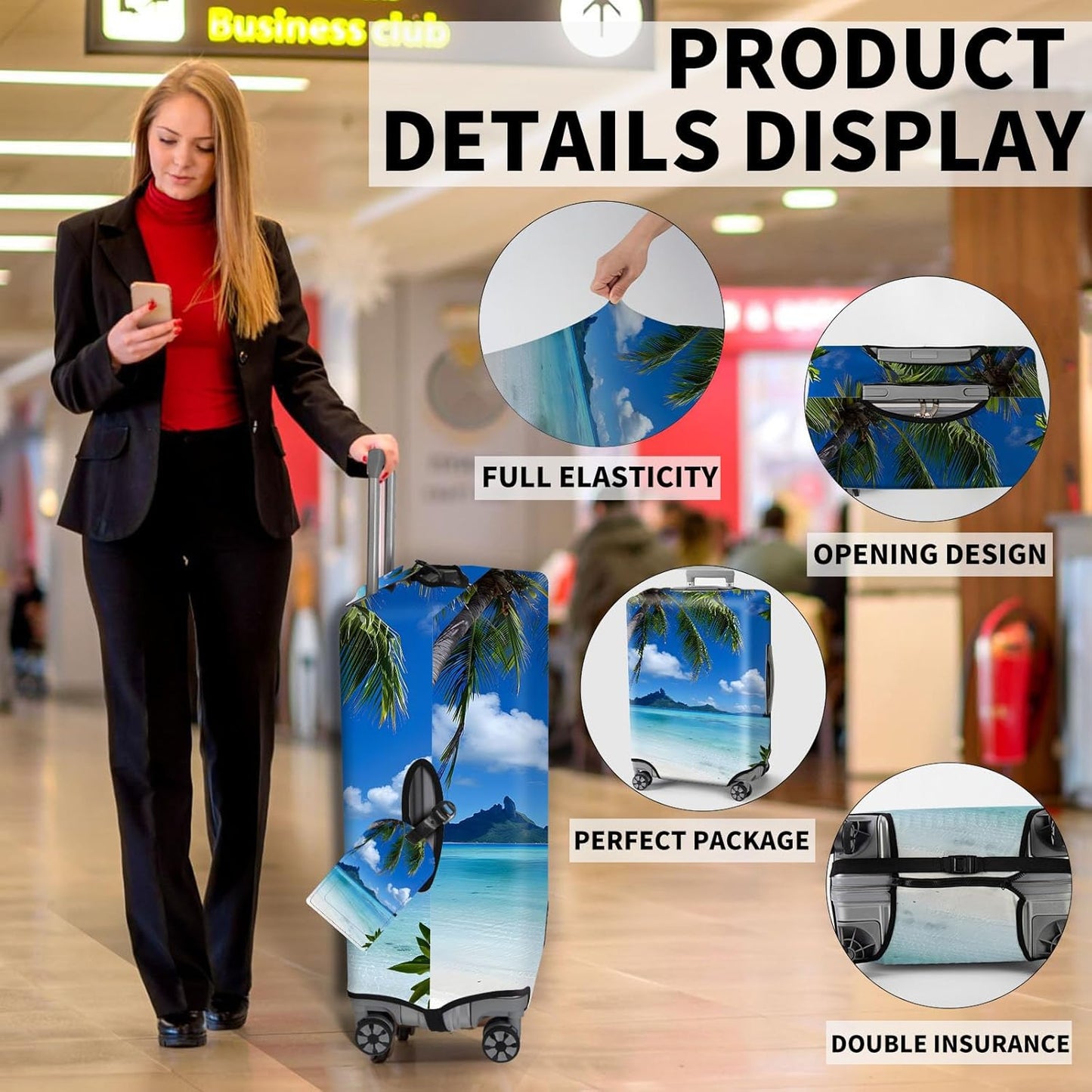 Travel Luggage Cover,Beautiful BeachTheme Suitcase Cover Accessory Kit, Luggage Tag, and Comfortable Luggage Handle Wrap, Washable Luggage Suitcase Protector (25-28 inch,L)