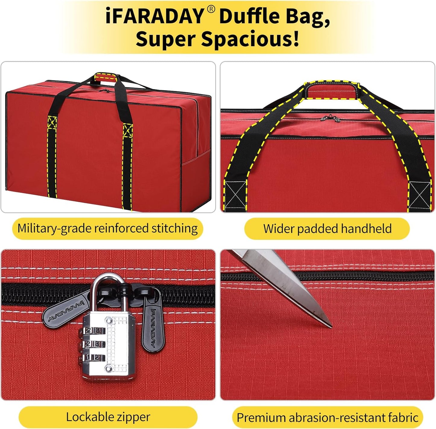 130L Extra Large Duffle Bag - 35 inch Heavy Duty & Water Resistant Duffel Bag Durable Luggage Storage Bag for Camping, Travel, Sports (Red)