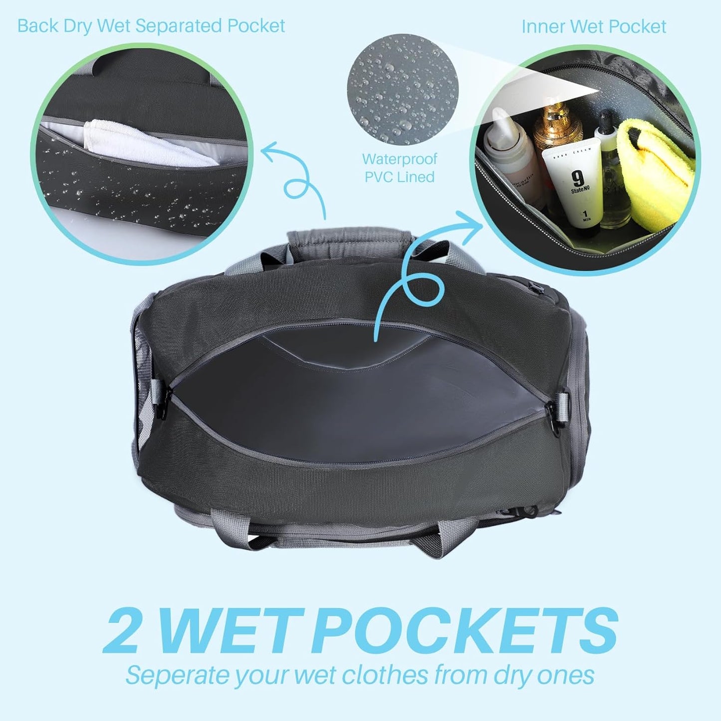 Pickleball Bag with Shoes Compartment & Wet Pocket for Men Women,Water Resistant Sport Gym Bag Small Travel Duffel Weekender Overnight Bags,Dark Grey