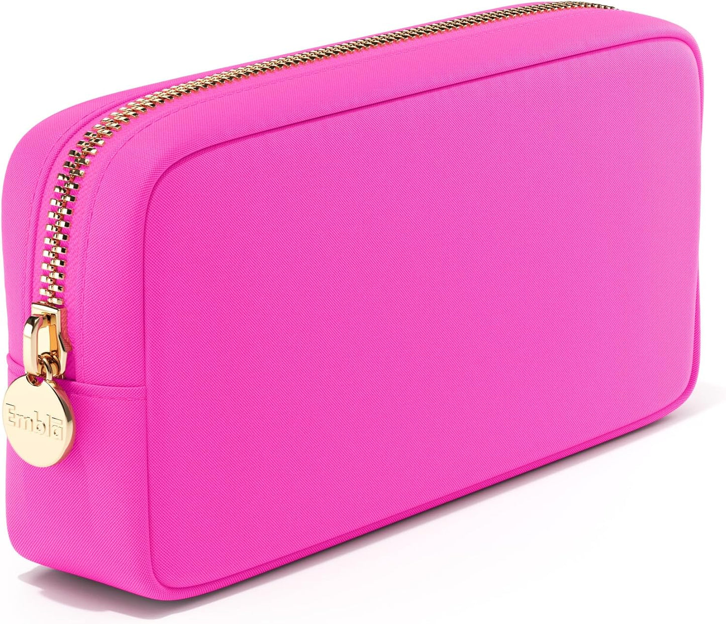 Embla Makeup Bag Travel Cosmetics Pouch and Toiletry Bag, Nylon Zipper Pouch Purse, Cute Make Up Organizer Storage Tote for Women Girls, Travel Skincare Case, Small Makeup Bags,Bubblegum