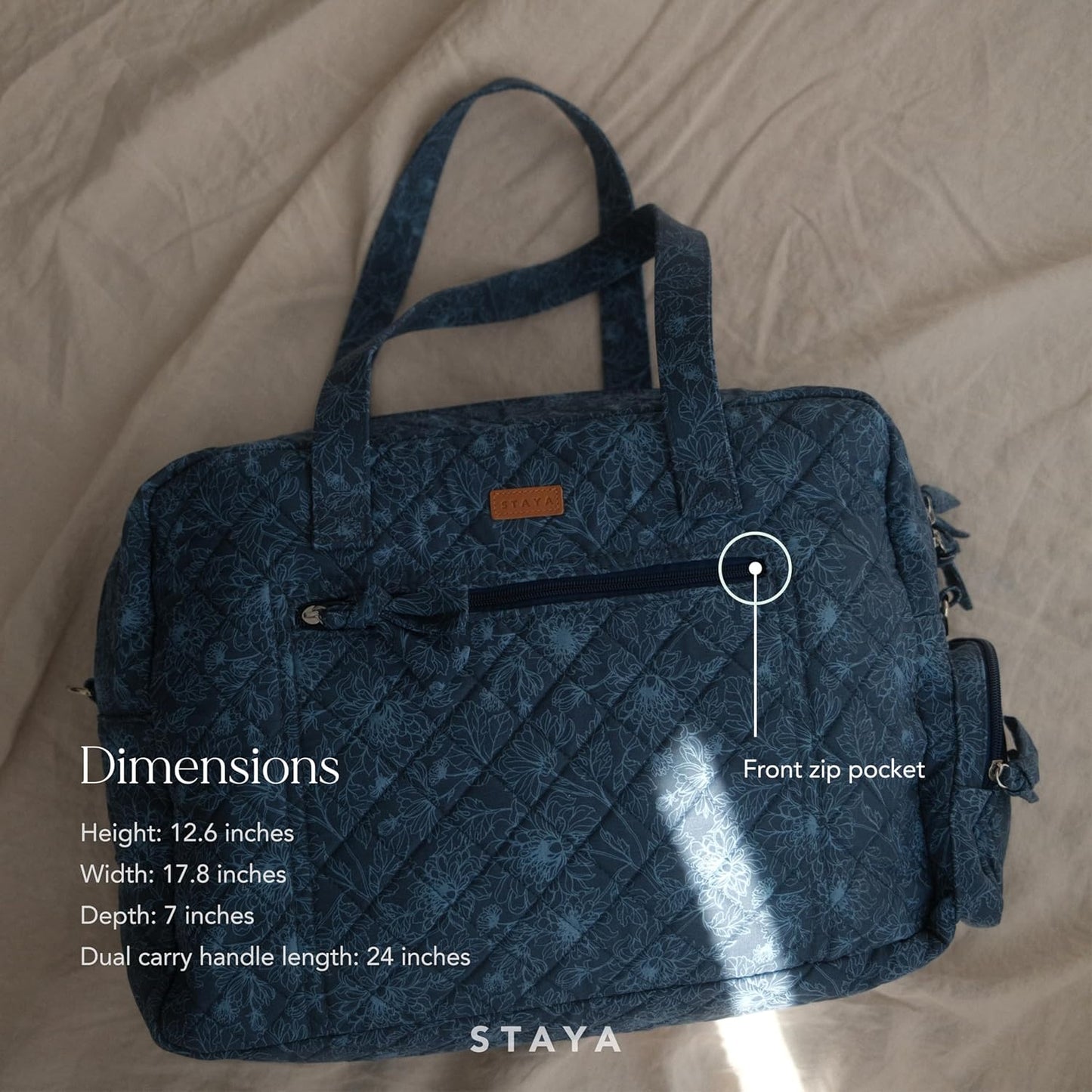 Staya Quilted Duffle Bag - Perfect Travel Companion, Quilted Weekender Bag for Women, (Indigo Petals)
