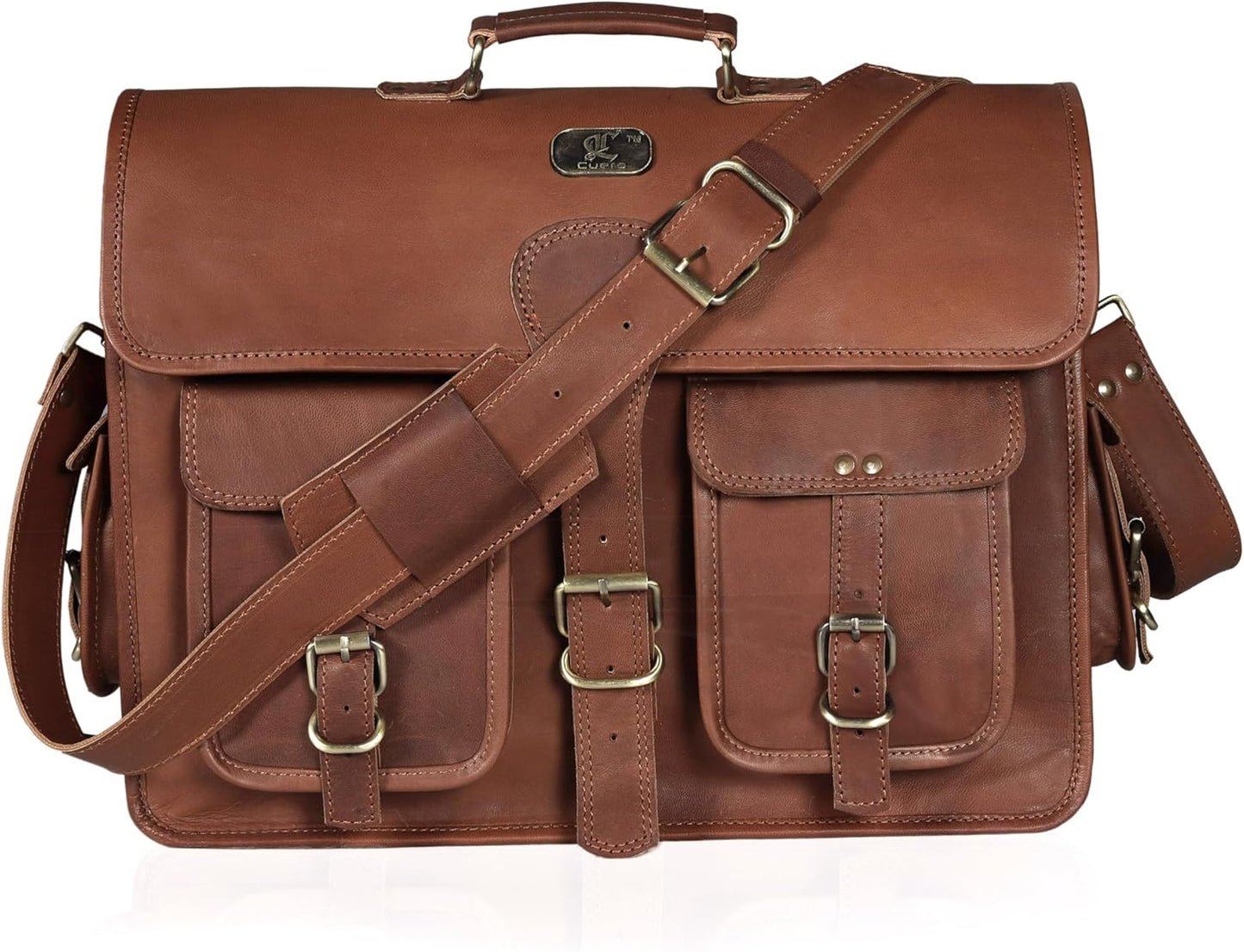 18 Inch Buffalo Leather Laptop Briefcase for Men Vintage Handmade Leather Messenger Bag for Work, Travel & Business – Rustic Brown Full Grain” Best Computer Satchel School distressed Bag