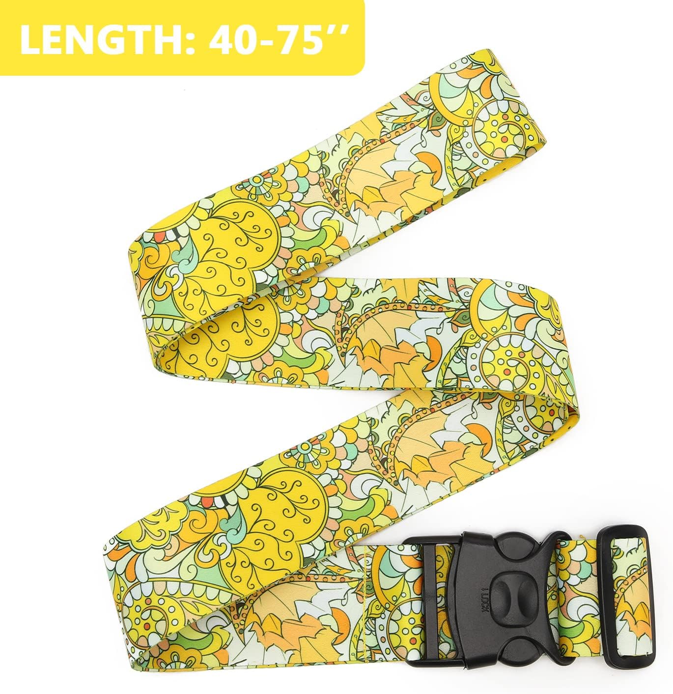 2 Pack 75'' x 2'' Adjustable Luggage Straps for Suitcase Belt Travel Bag Packing Straps Accessories (Yellow Flower)