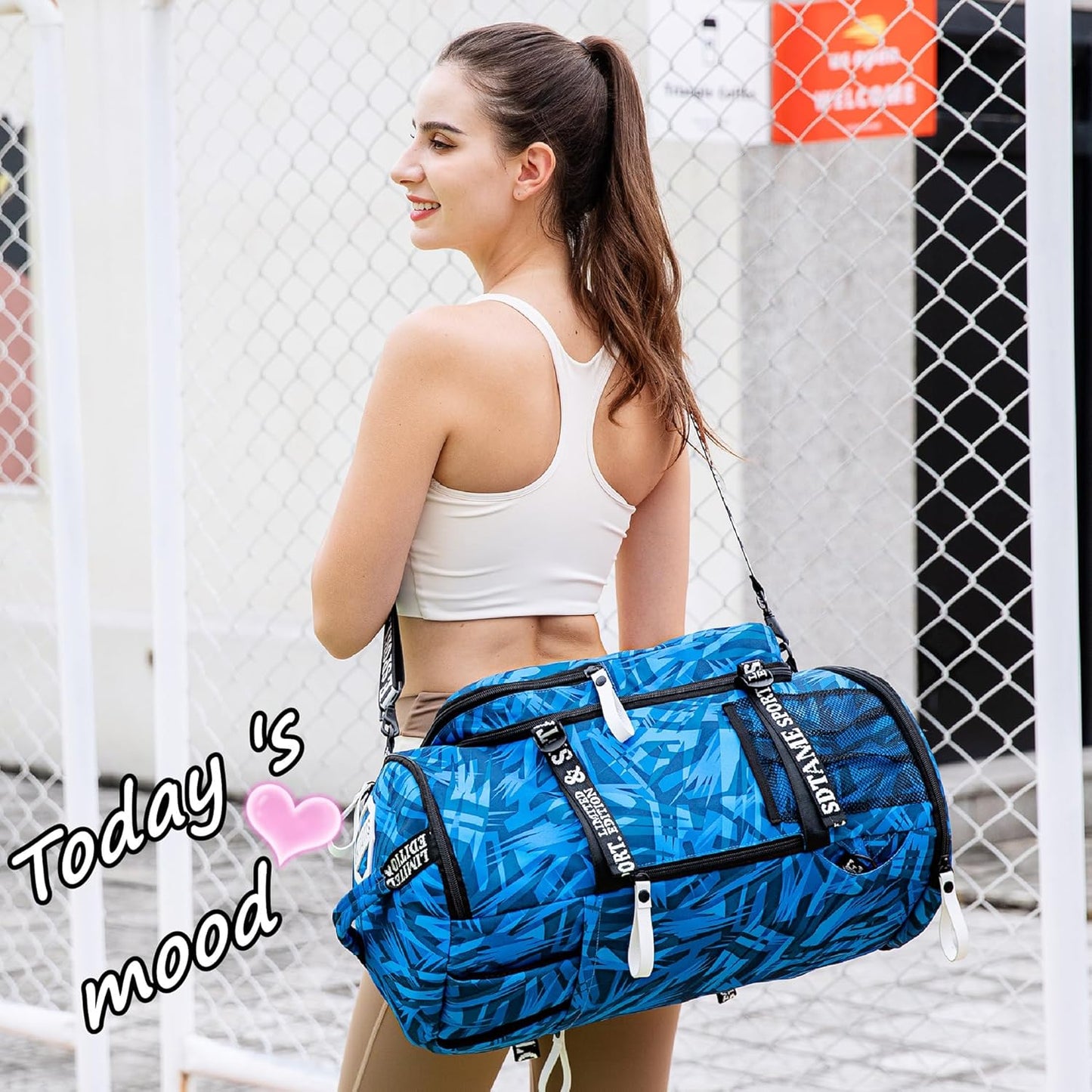 Gym Duffle Bag Backpack with Shoe Compartment,4 ways Travel Backpack for Women and Men,Multi-Functional Weekender bag with Waterproof Layer&Laptop Compartment for Fitness, Travel,Camping