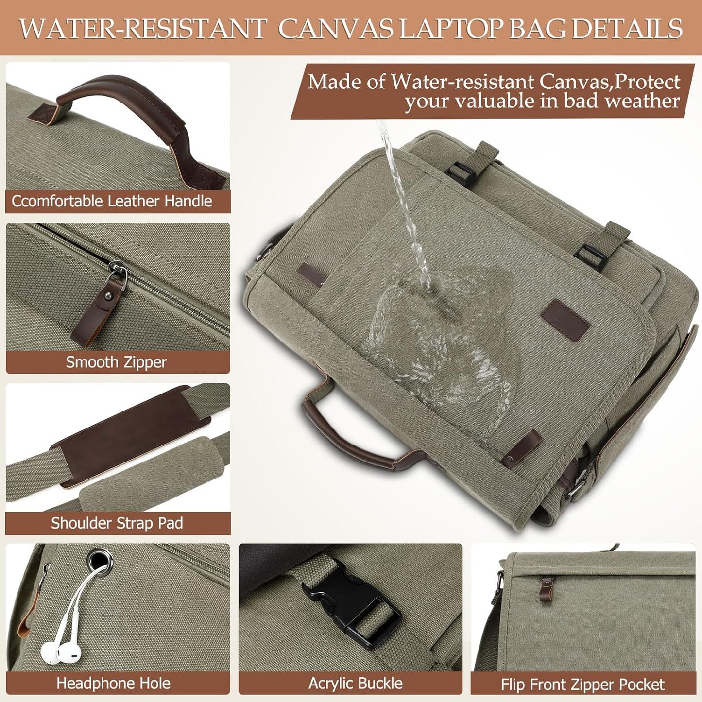 17.3 Inch Messenger Bag for Men: 2PCS Laptop Bag PU Leather Canvas Work Briefcase Large Office