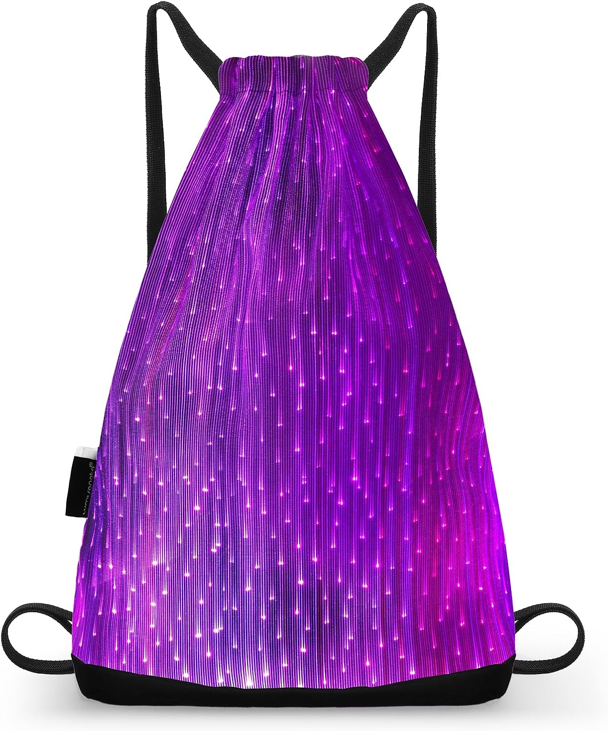 LED Backpack Drawstring Bag Gym Bags Light up Purse 7 Colors Rave Gear Rucksack for Bike Hiking festival carnival (Black)