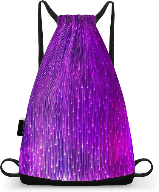 LED Backpack Drawstring Bag Gym Bags Light up Purse 7 Colors Rave Gear Rucksack for Bike Hiking festival carnival (Black)