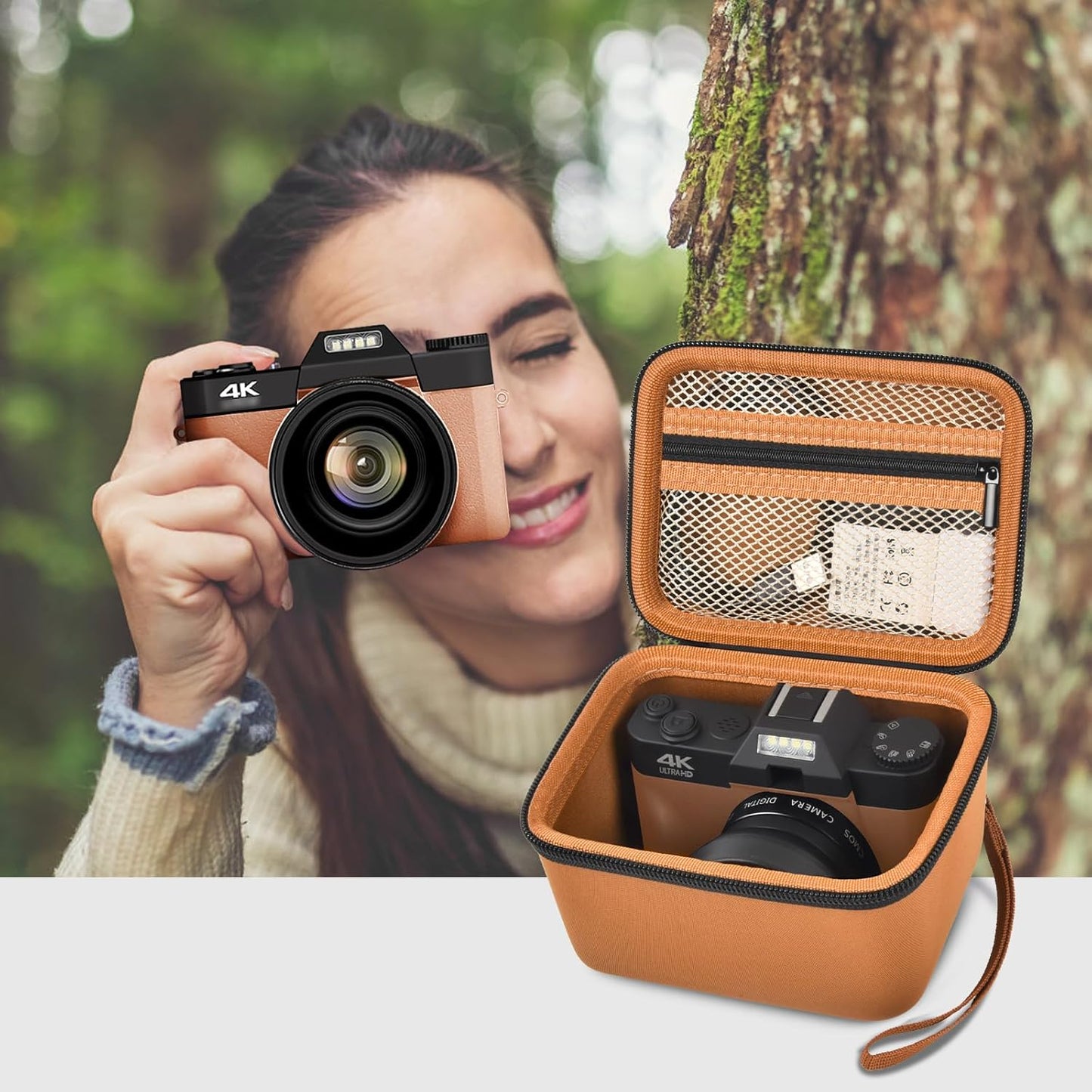 Vlogging Camera Case Compatible with for Duluvulu/for VJIANGER/for JGIPL/for TEBNGIHNM 4K Digital Cameras for Youtube. Vlog Camera Carrying Storage for Lens, Cable and Other Accessories - Brown
