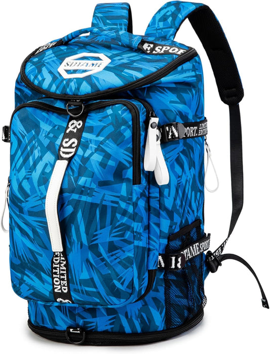 Gym Duffle Bag Backpack with Shoe Compartment,4 ways Travel Backpack for Women and Men,Multi-Functional Weekender bag with Waterproof Layer&Laptop Compartment for Fitness, Travel,Camping