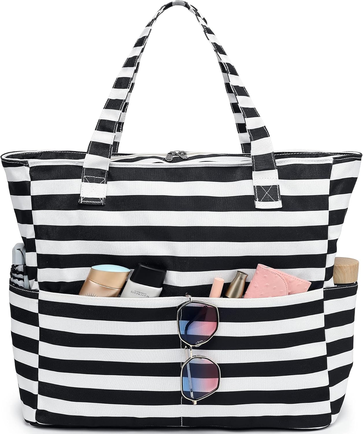 LEDAOU Beach Bag Waterproof Sandproof Women Tote Bag Pool Bag with Zipper for Gym Grocery Travel with Wet Pocket