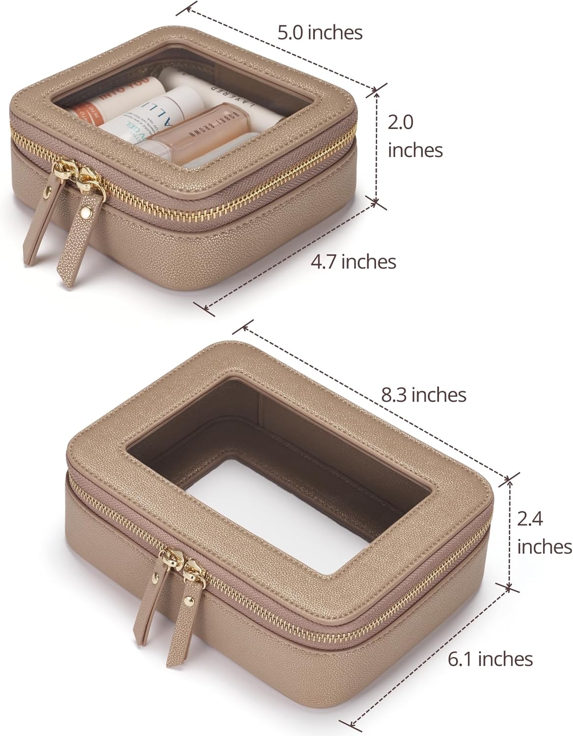 Popvibe Clear Makeup Bag Travel Cosmetic Case Transparent Toiletry Bag with Zipper, Portable Make Up Organizer Traveling Compact Car Bag for Essentials