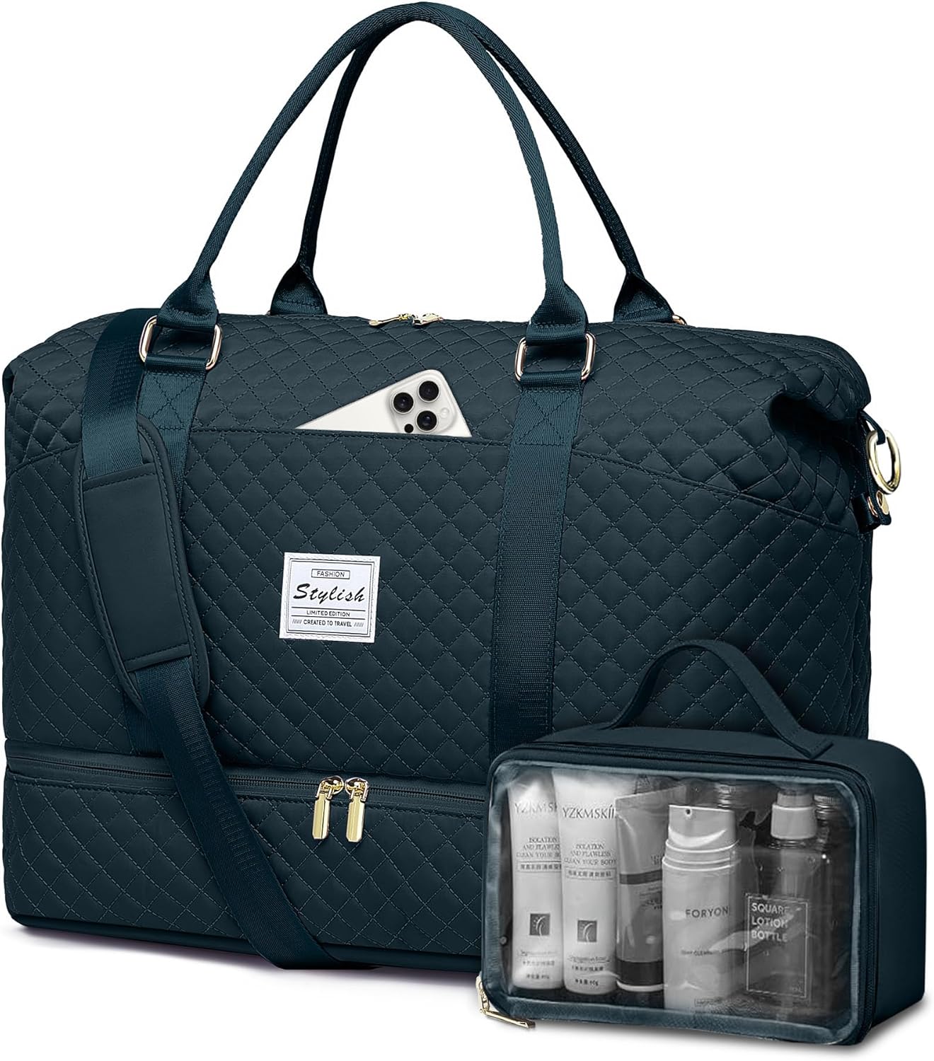 Travel Weekender Bags For Women - Carry On Duffel Bags with Shoe Compartment Overnight teal Weekender Tote Bags with Wet Pocket Gym Duffle Bag for Travel Sports Weekend Hospital Peacock Blue