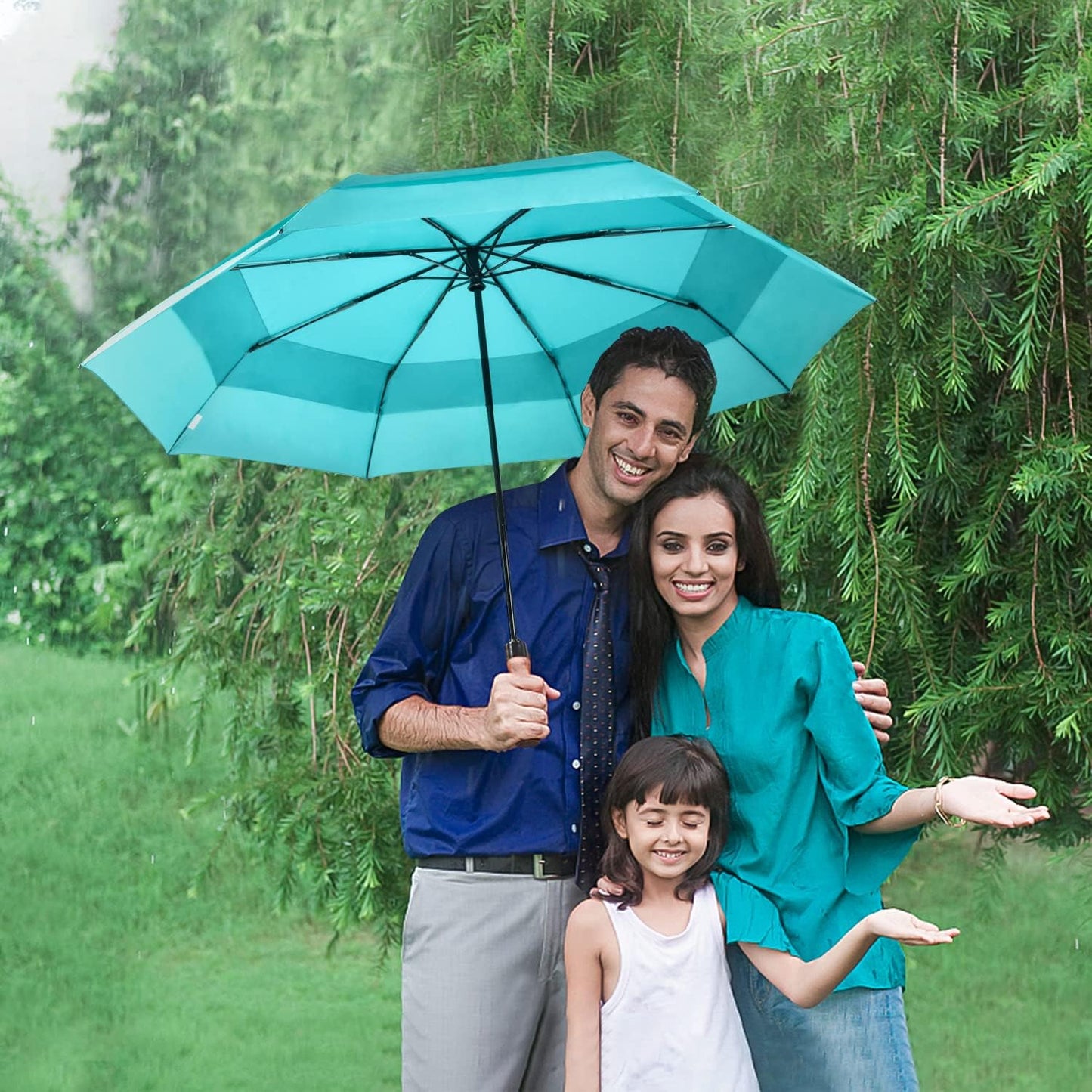 Lejorain Large Folding Golf Umbrella - Compact Mens Umbrellas Travel Rain and Windproof 54inch Collapsible Automatic Open Close Umbrella 210T Teflon Vented Double Canopy