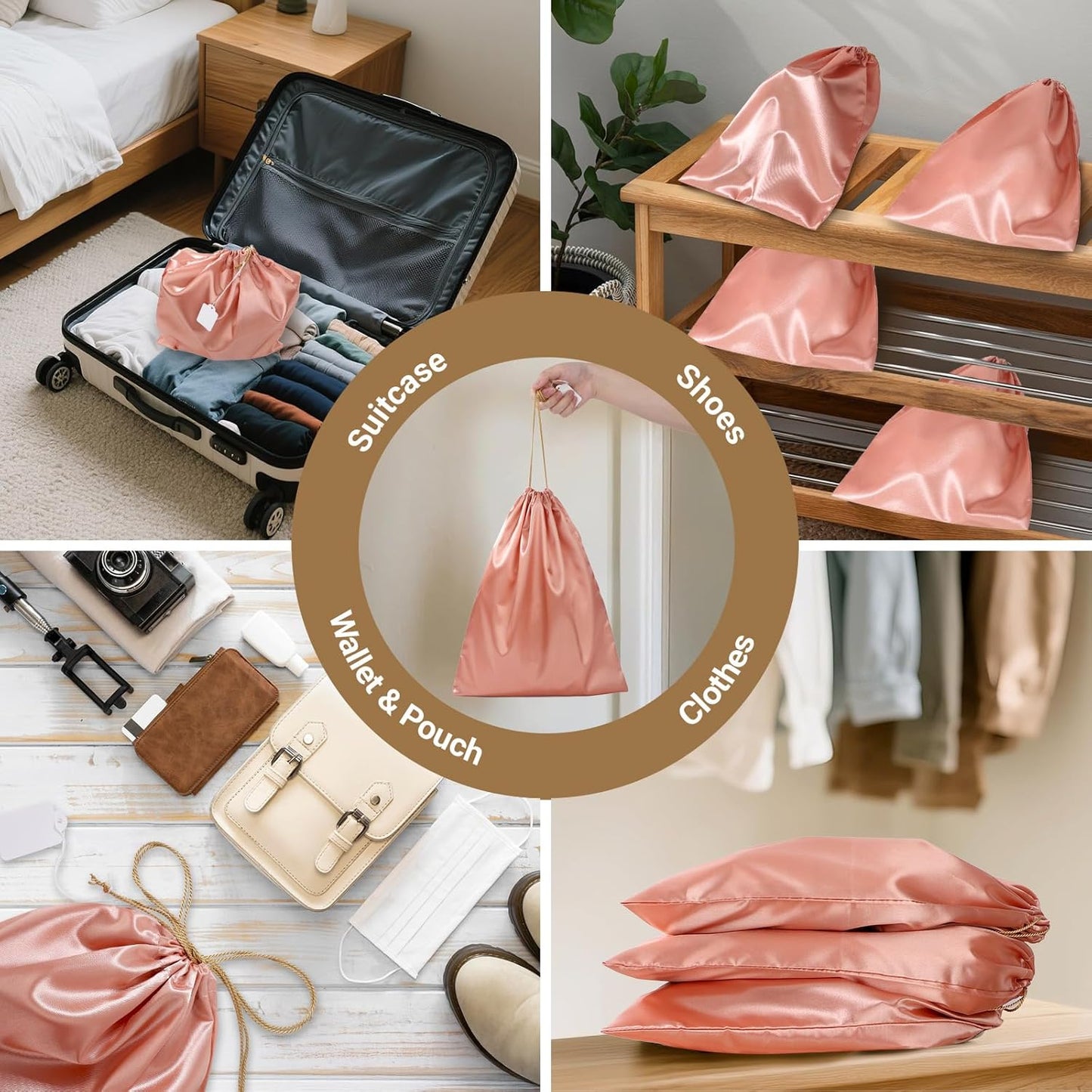 Ewen 7 Pack of 11.8x15.7in Pink Orange Dust Bags for Shoes, Satin Purse Storage Bags, Pouches Covers for Travel, Dust Cover Bag for Handbag, Closet Organizer Protectors, Silk Cloth Bag with Drawstring