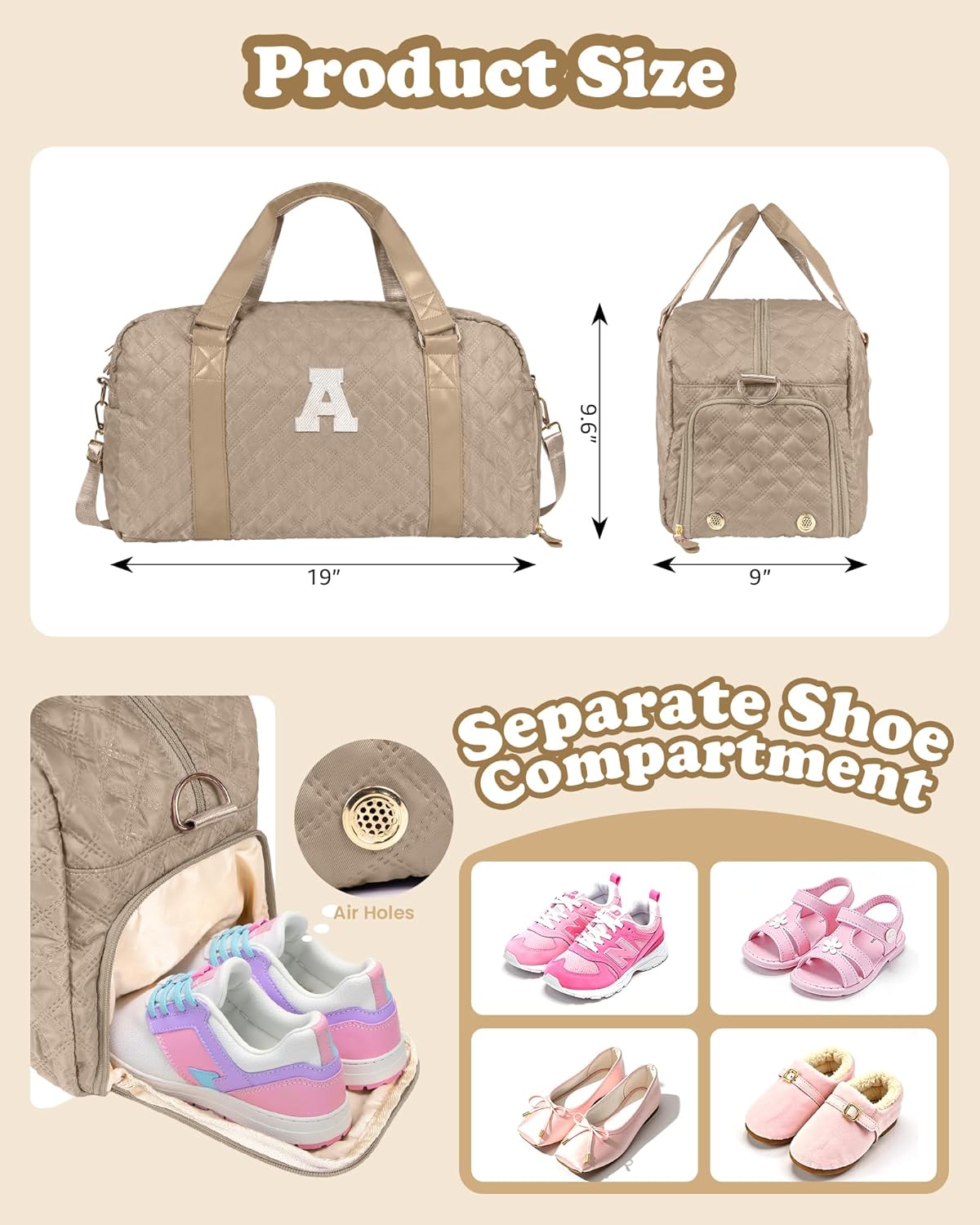 Initial Duffle Bag Women Girls Gift: Personalized Travel Gym bags, Dance Cheer bag Sports for Girl, Kid Gymnastics Bags, Birthday Gifts for Women Girls Kids Teens Mom Teacher