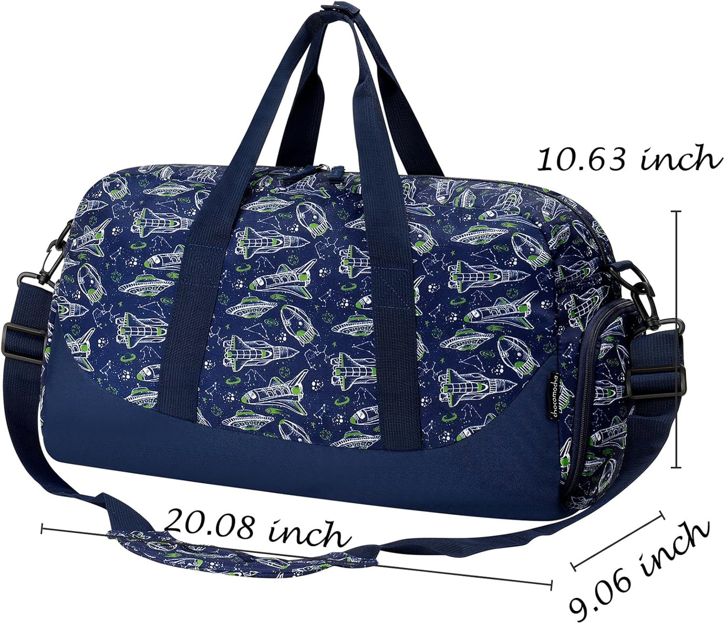 Choco Mocha Kids Duffle Bag Boys Spaceship Duffle Bag for Kids Travel Bag Boys Overnight Bag for Kids Duffel Bags Toddler Weekender Bag Childrens Kids Gym Sports Sleepover Bag 6-8 Gift Blue