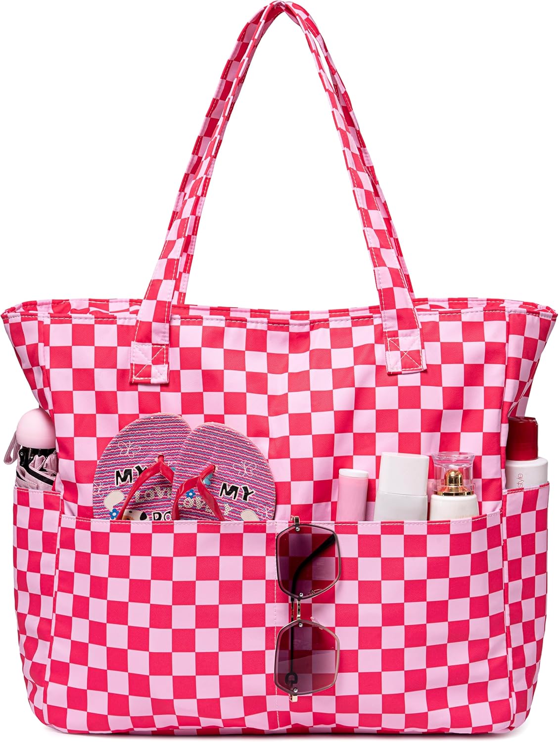 LEDAOU Large Beach Tote Bag Women Waterproof Sandproof Zipper Beach Tote Bag for Pool Gym Grocery Travel with Wet Pocket