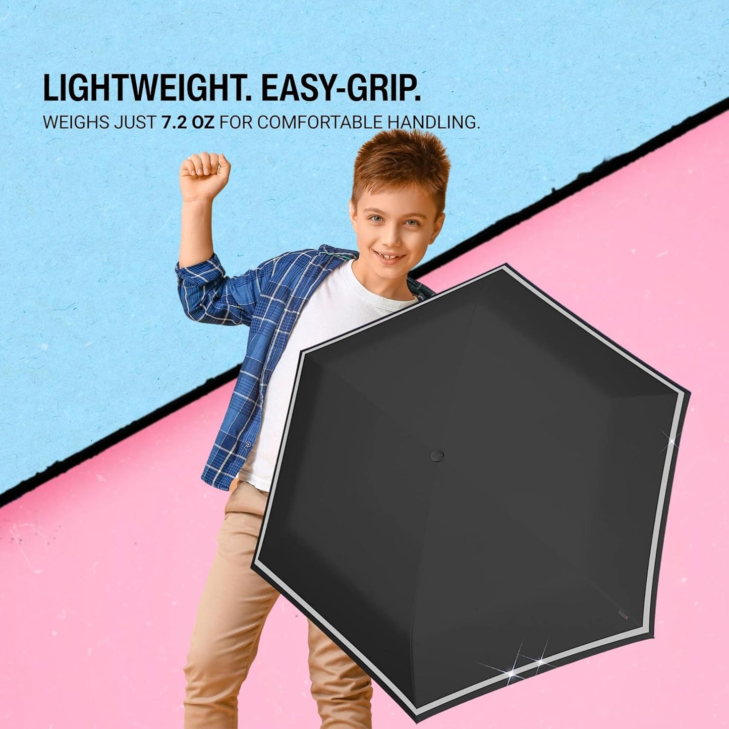 Knirps Rookie Manual Rain Umbrella for Elementary and Middle School Kids – 35.4" Canopy with Reflective Safety Stripe, Carrying Case Included