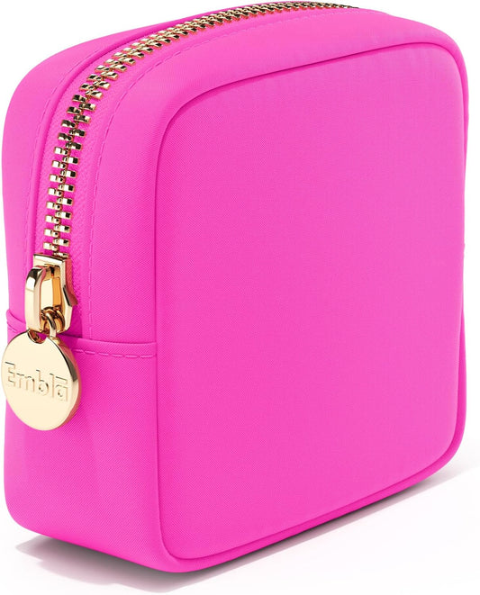 Embla Makeup Bag Travel Cosmetics Pouch and Toiletry Bag, Nylon Zipper Pouch Purse, Cute Make Up Organizer Storage Tote for Women Girls, Travel Skincare Case, Small Makeup Bags, Bubblegum