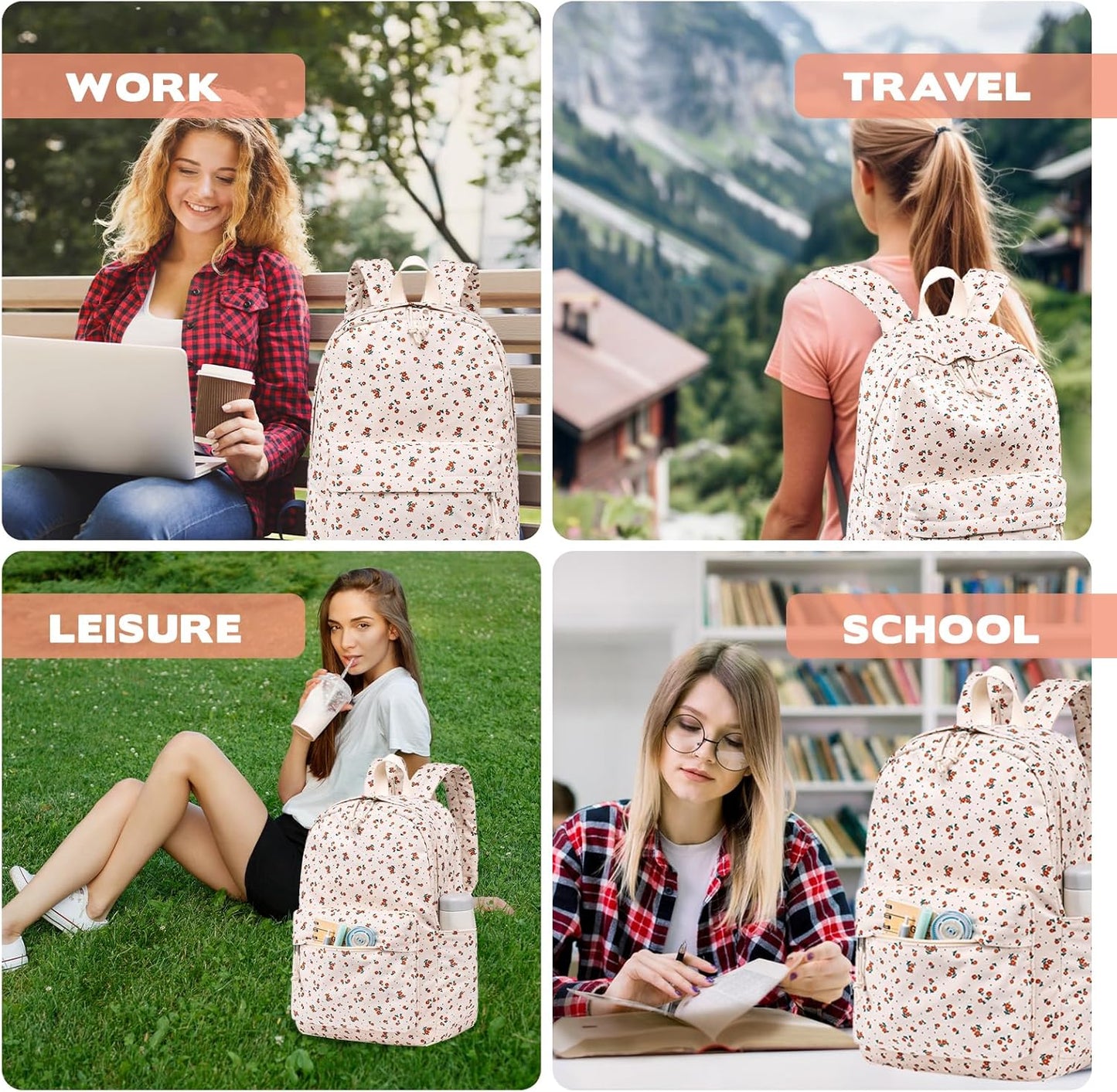 LEDAOU School Backpack Teen Girls Lightweight Bookbag Elementary Middle School Backpacks College Laptop Bag Travel Daypack