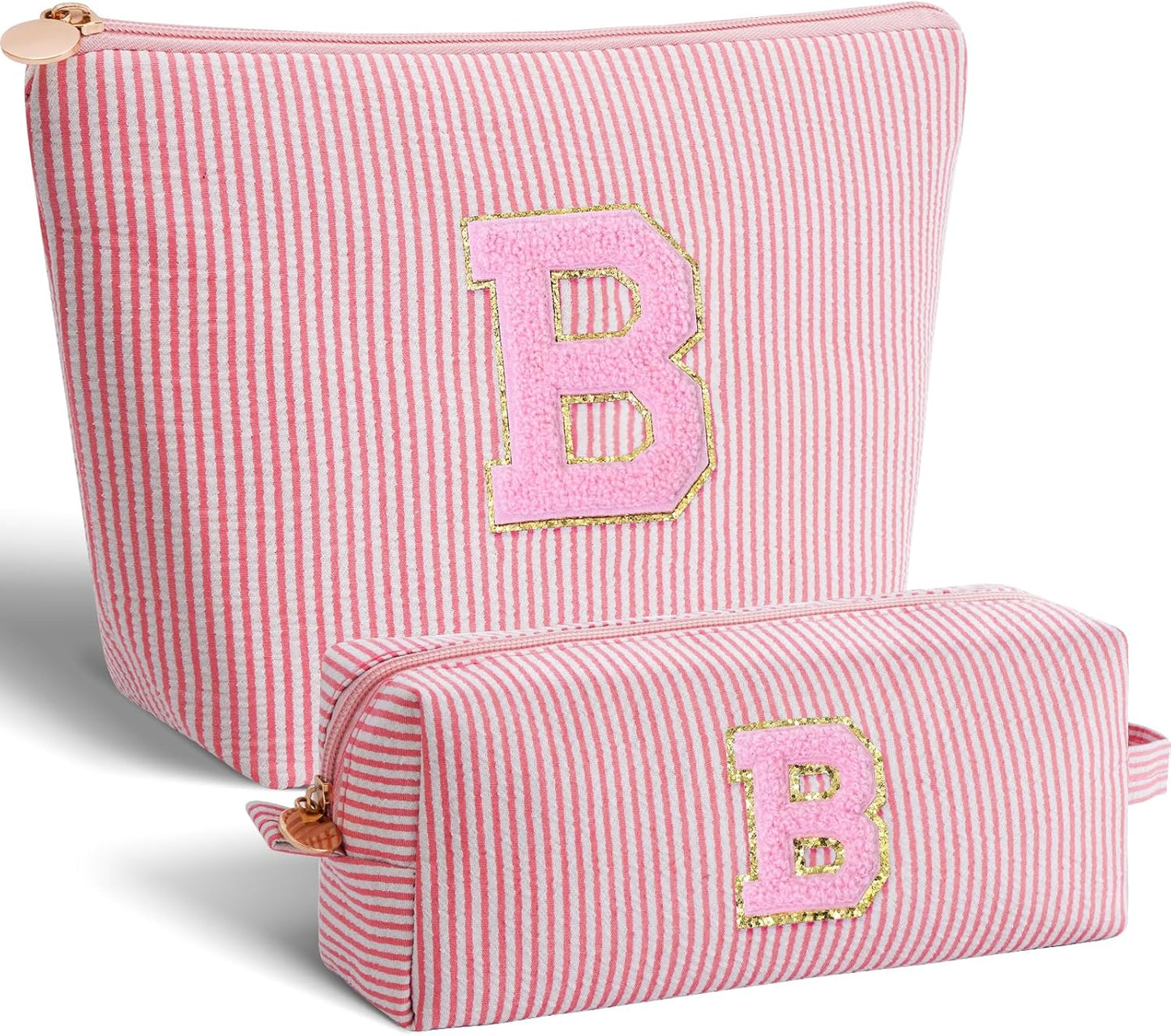 Bridesmaid Gifts Wedding Day - Bridal Shower Gifts,Maid of Honor Gifts,Initials Makeup Bag Set Cosmetic Bag - Peach,B