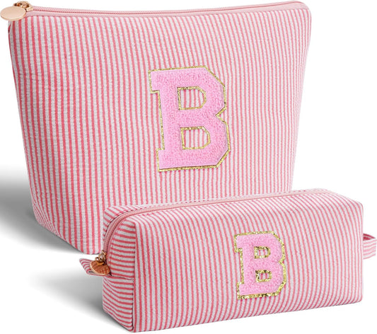 Bridesmaid Gifts Wedding Day - Bridal Shower Gifts,Maid of Honor Gifts,Initials Makeup Bag Set Cosmetic Bag - Peach,B