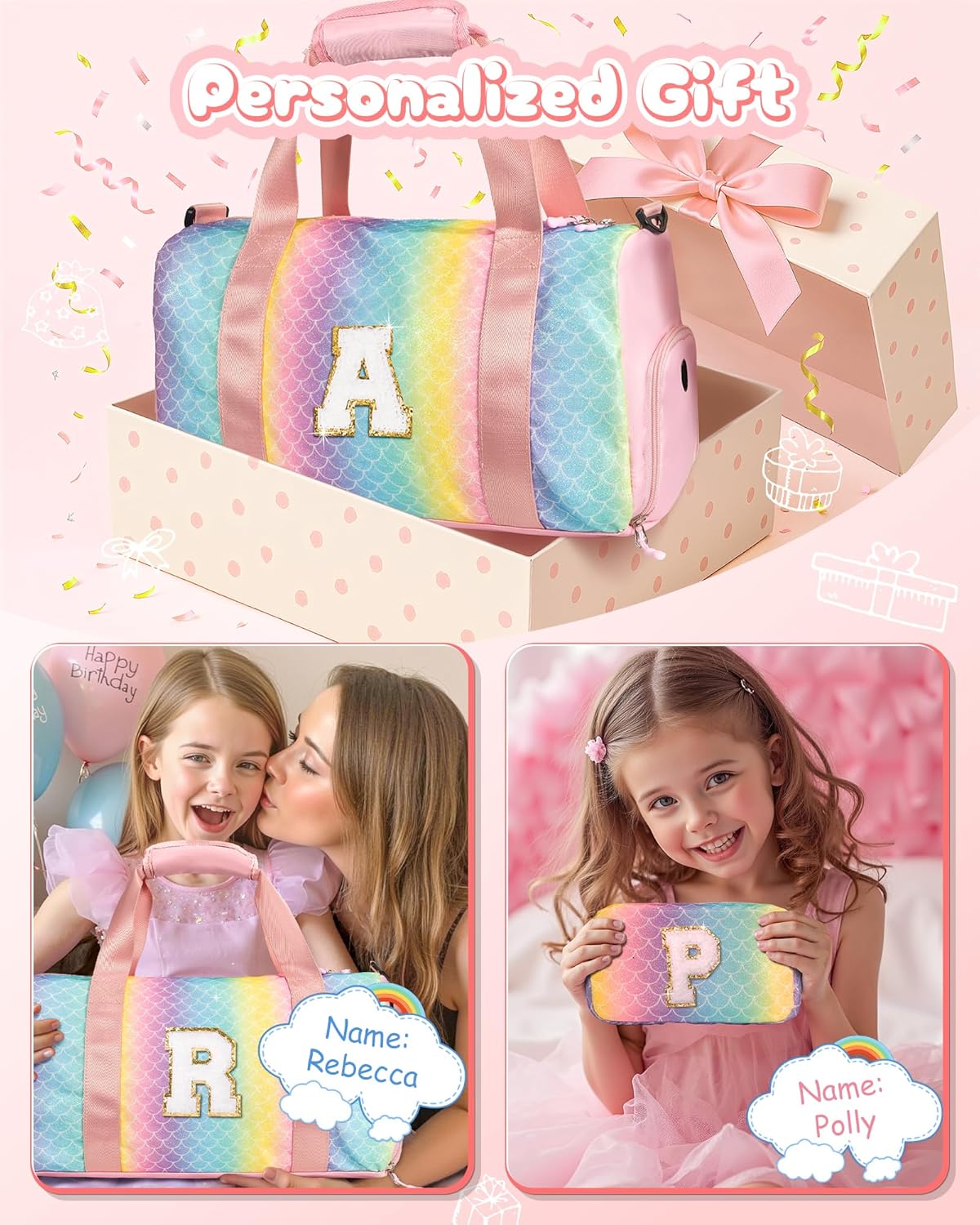 6 7 8 9 10 Year Old Girls Birthday Gift-Girl Gym Bag with Shoe Compartment, Kid Personalized Weekender Overnight Bags, Initial Travel Tote with Makeup Pouch, Easter Gifts for Teen (Letter Q)