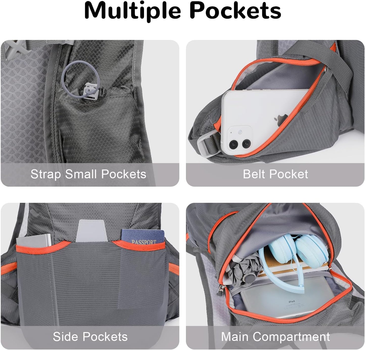 12L Small Hiking Backpack with Chest Strap for Men Women, Bike Backpack for Helmet, Black