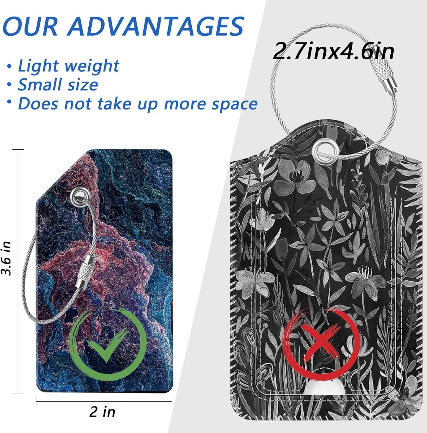 2 Luggage Tags, (1" Smaller Than Traditional) Perfect for Quick Luggage Identification with Stainless Steel Ring and Address Card for Travel and Luggage (Vector Image)